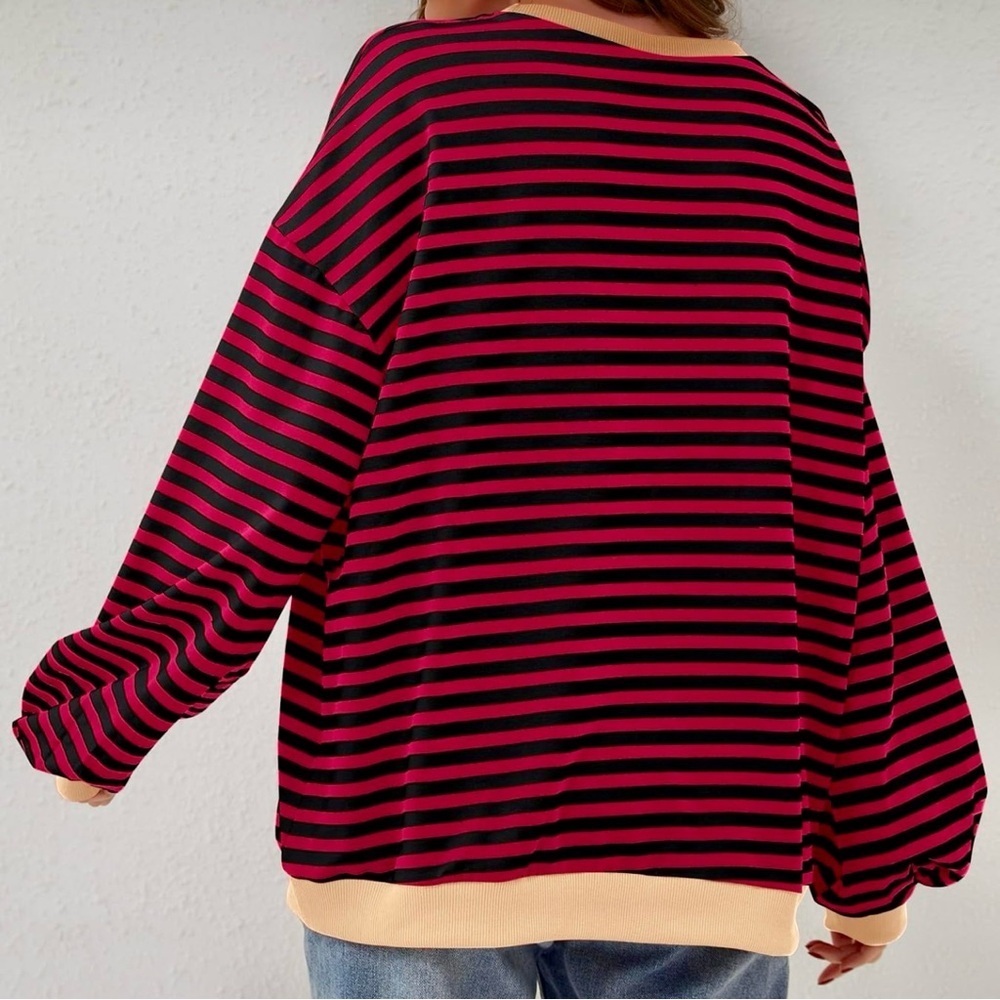 NWT Labolliy Women’s Red Striped Oversized Sweatshirt - Picture 4 of 16